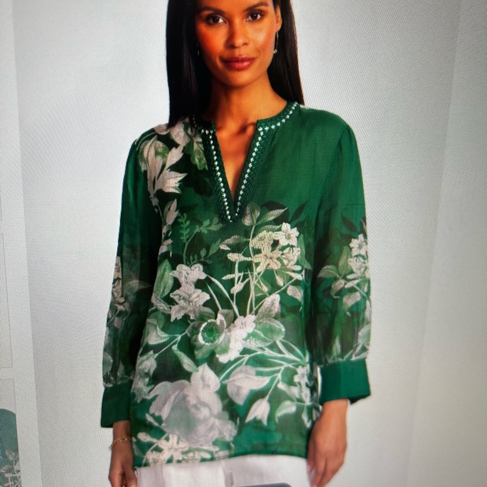 Johnny Was Green Floral Tunic